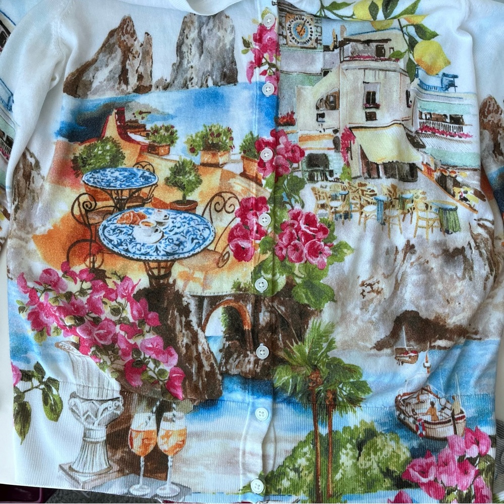Talbots Coastal Print Charming Cardigan Lightweight Size L - Picture 3 of 13